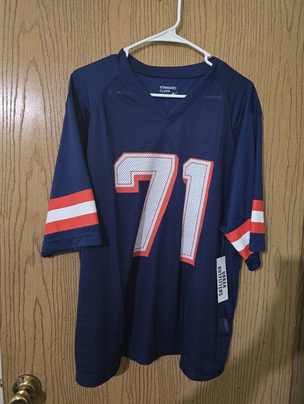 Navy Mesh Football Jersey with Red & White Accents - #71